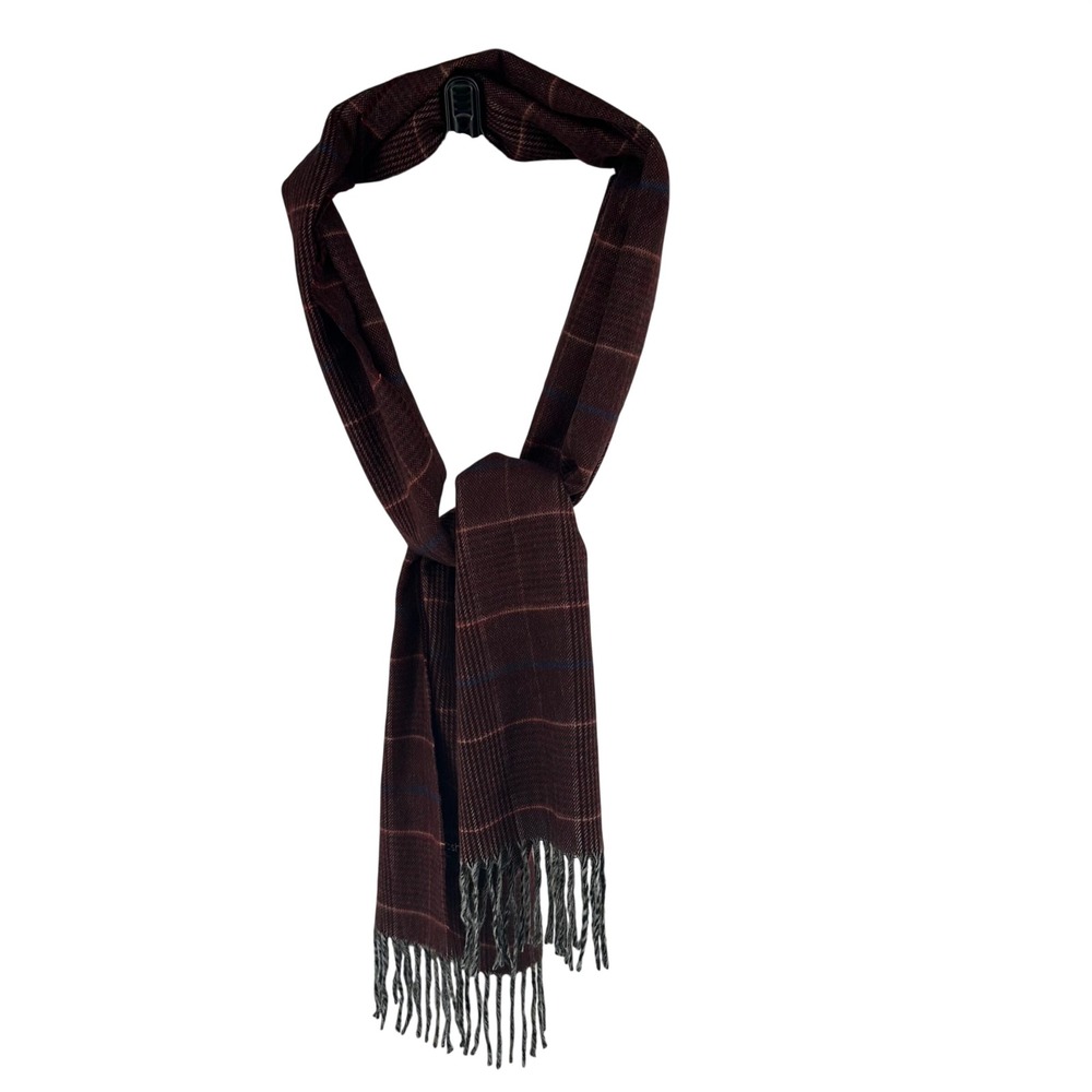 V. Fraas Cashmink Scarf Burgundy‎ Plaid Made in Germany Soft Acrylic Fringe 1140